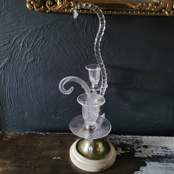 Antique Blown Glass and Brass Two-Arm Candelabra with Marble Base - Picture 4 of 9